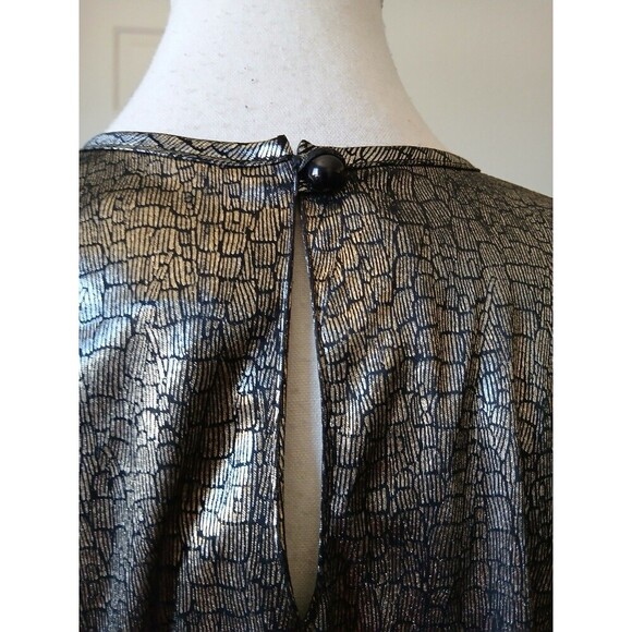 Vintage Womens Clio Gold Metallic Short Sleeve Blouse 100% Polyester SML USA - Picture 4 of 13